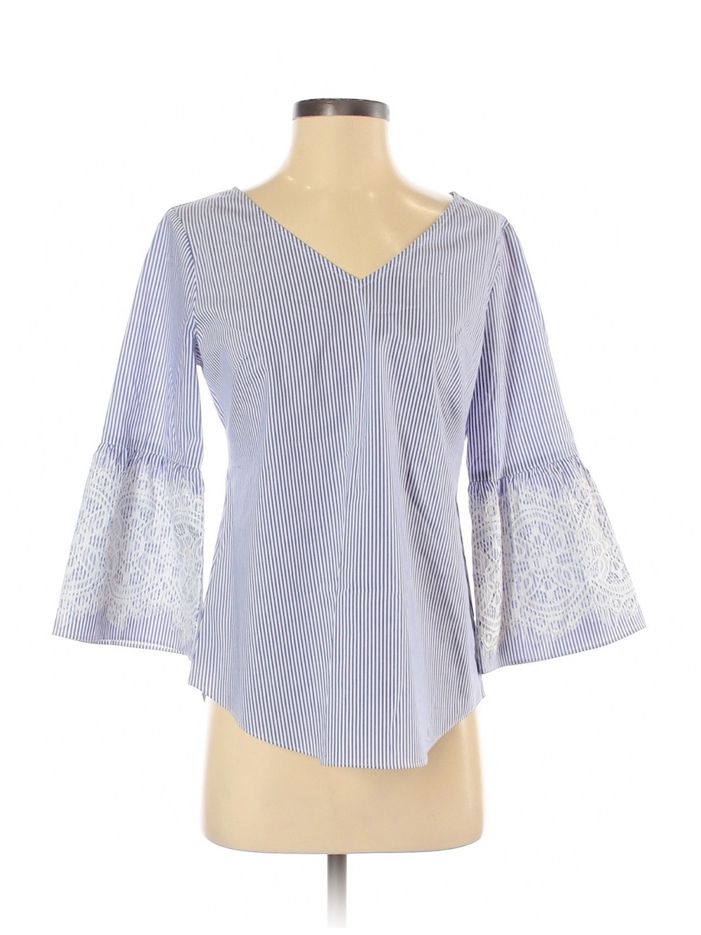 White House Black Market Blue/White Stripe Bell  Sleeve Shirt-Sz 2 NWOT